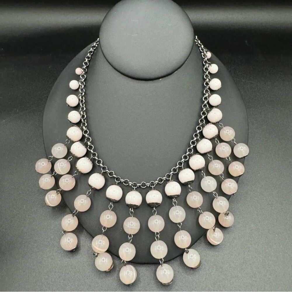 Purple Lilac Glass Bead Bib Plastron Necklace